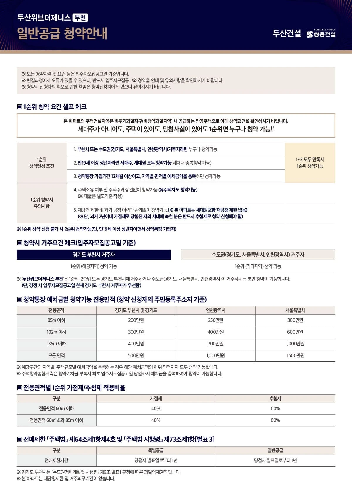 공간 활용도를 높인 소사본1-1구역 두산위브더제니스 부천 전용면적 74㎡ 주택형 평면도